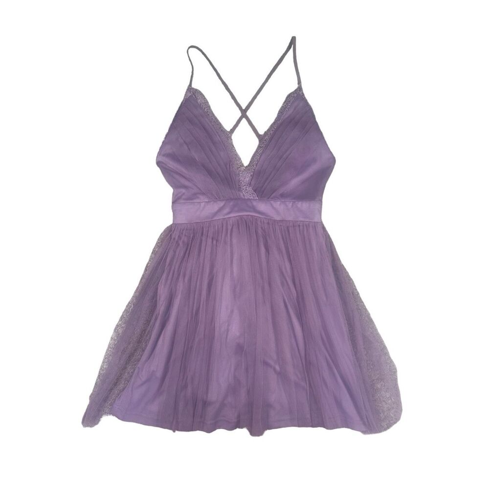 NWT windsor purple mini dress party deep v neck tutu prom event women’s small